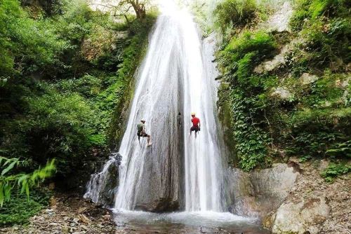 water fall rappelling during camping in chakrata