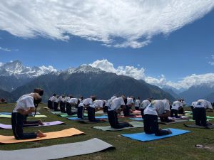 yoga during camping in auli